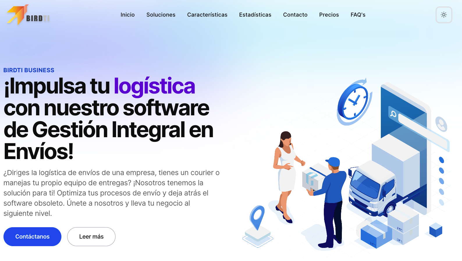 Landpage de Birdti Bussiness - Software de gestión de envíos